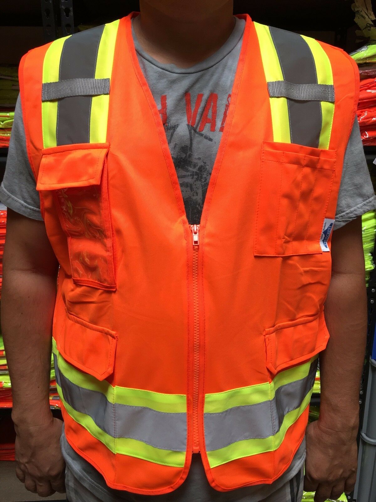 Surveyor Orange Two Tones Safety Vest , Ansi/ Isea 107-2015/ Photo Id Pocket