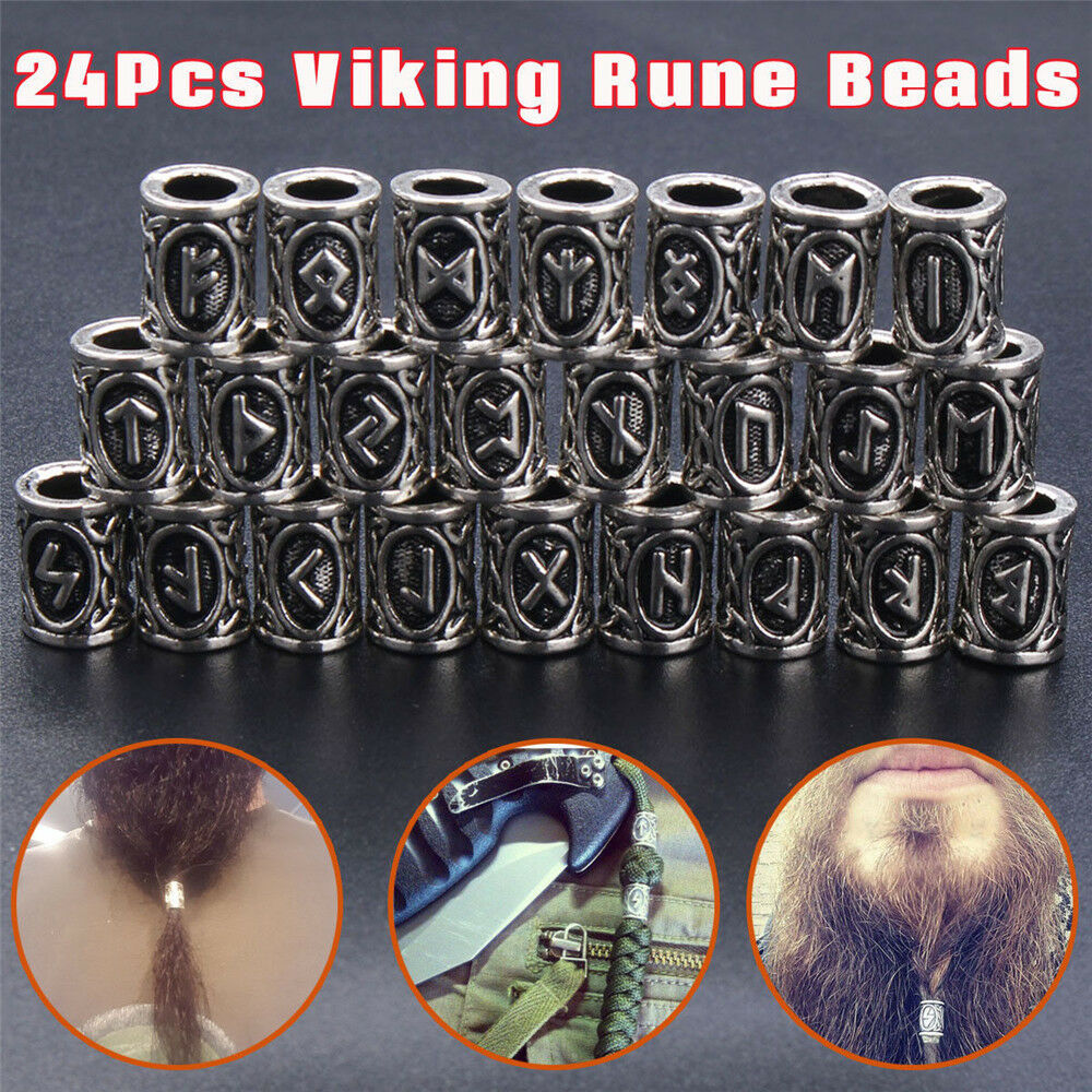 Norse Hollow Viking Rune Beard Beard Beads 24pc Jewelry, Beard, Hair Or Bracelet