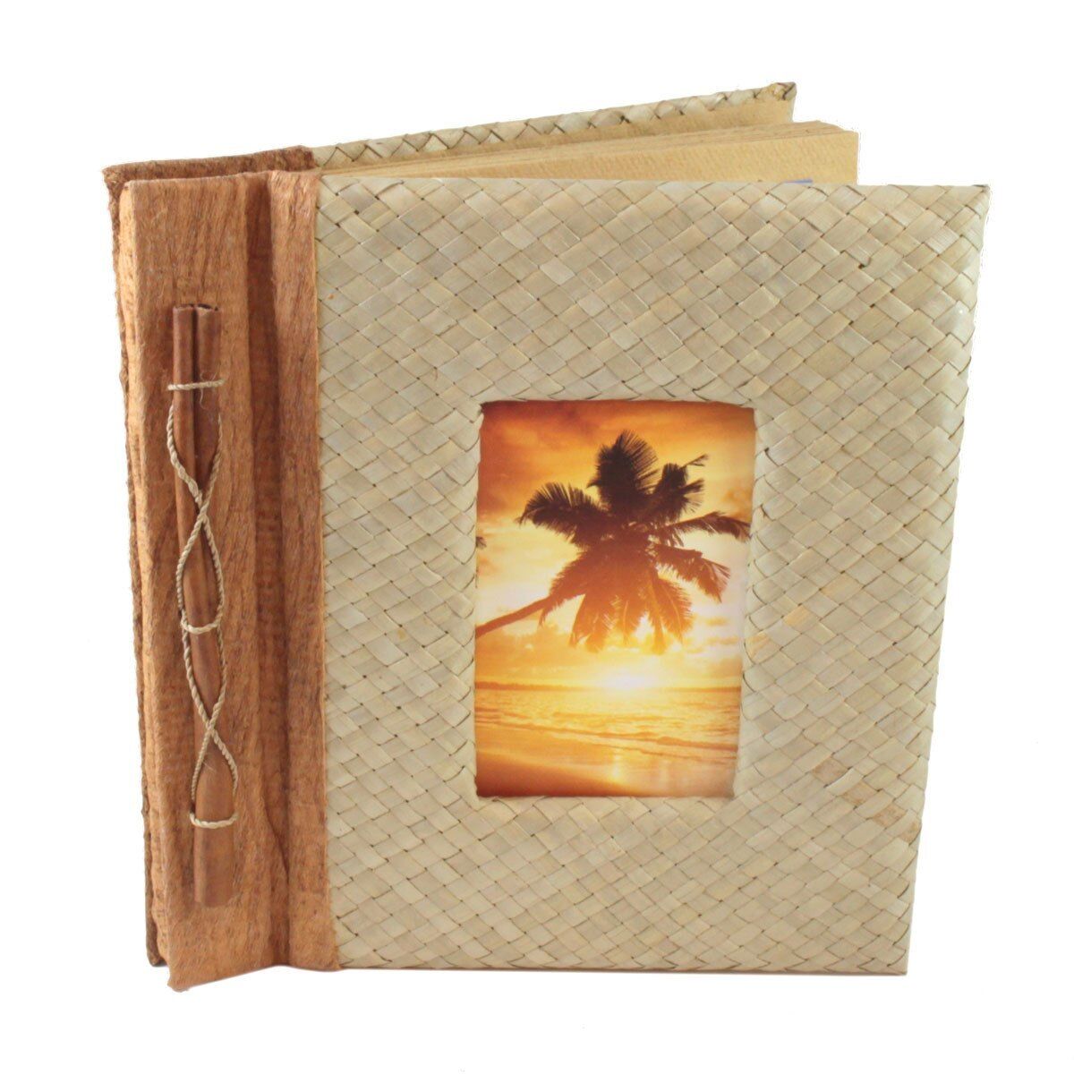 Palm Leaf Photo Album Scrapbook Handcrafted With Cinnamon 9" X 9.75" X 1.25