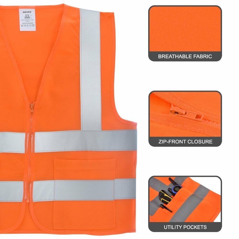 2 Pockets Orange Solid Mesh High Visibility Safety Vest, Ansi/ Isea 107-2010