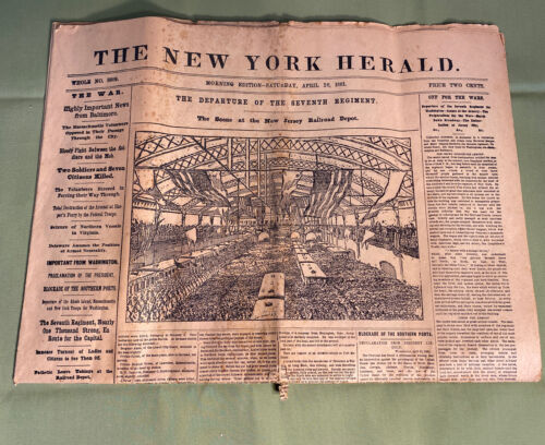 April 20, 1861 New York Herald Morning Edition Newspaper-departure 7th Regiment