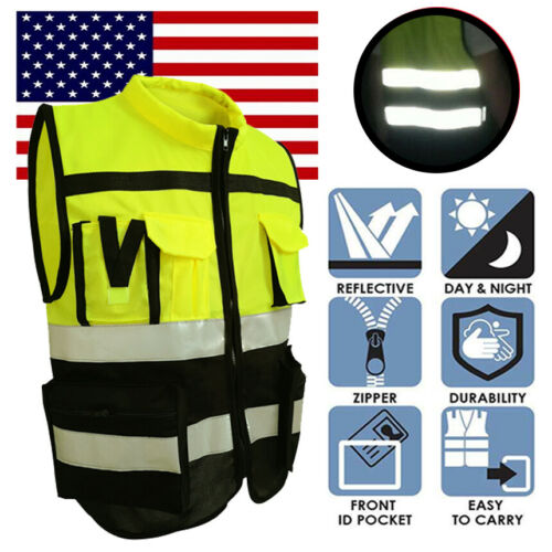 Us Hi-vis Safety Vest Reflective Jacket Security Waistcoat With Zipper Pocket