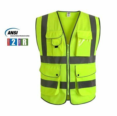 G & F Multiple Pockets Class 2 High Visibility Zipper Front Safety Vest